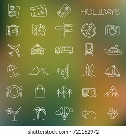 Thin line vacation and travel vector interface icon set