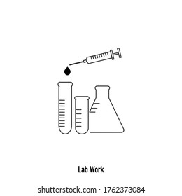 Thin line vaccination icon with test tubes vectors on white background. Lab experiment, chemical practice, school chemistry logo. Minimalist medical vectors. Simple health care symbols