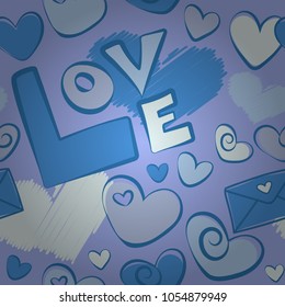 Thin Line Valentine Day seamless pattern. Vector Website Design and seamless Background in Trendy Modern Line Style in blue and gray Colors. Love Wedding.