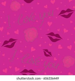 Thin Line Valentine Day seamless pattern in. Vector Website Design and seamless pattern on magenta Background in Trendy Modern Line Style. Love Wedding, Love Text, Flower, Hearts.