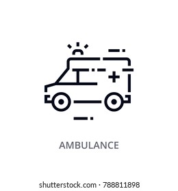 Thin line vector ambulance icon or logo. Medicine and healthcare. Modern flat outline design. Premium quality linear pictogram. 