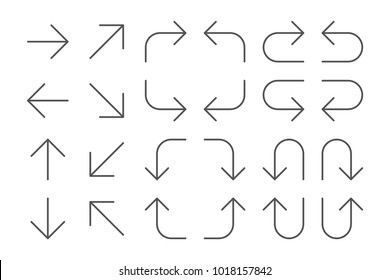 Thin line vector arrows icon set. Outline Redo and undo symbols collection for website design, mobile application, ui. Editable stroke. Pixel Perfect. Vector illustration. Eps10.