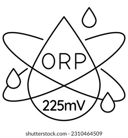 Thin line vector black icon of Water Oxidation Reduction Potential ORP 225 mV calibration. Modern minimal water quality measurement symbol isolated on transparent background. Line thickness editable