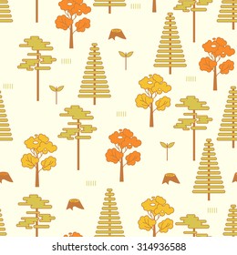 Thin Line vector camping emblem. Outdoor activity symbol with on blurred forest landscape background.
