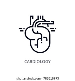 Icono o logotipo de la cardiología vectorial delgada. El corazón es órgano interno. Medicina y salud. Diseño moderno de contorno plano. Pictograma lineal de primera calidad.