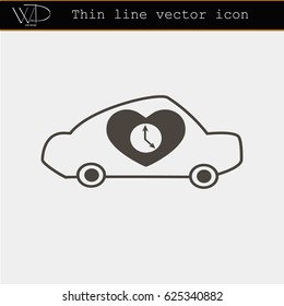 Thin line vector delivery icon car with heart and clock