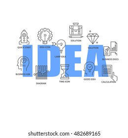 Thin line vector design with inscription and flat icons and pictograms. Can be used for apps, infographic and other projects and materials