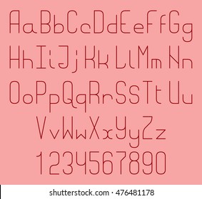 Thin Line Vector Font. Alphabet Letters And Numbers