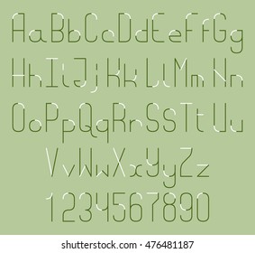 Thin line vector font. Alphabet letters and numbers