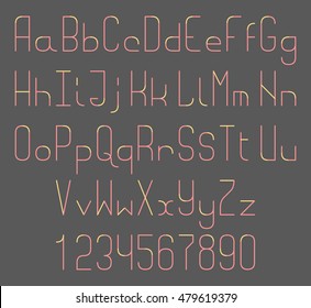 Thin line vector font. Alphabet letters and numbers