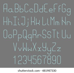 Thin line vector font. Alphabet letters and numbers
