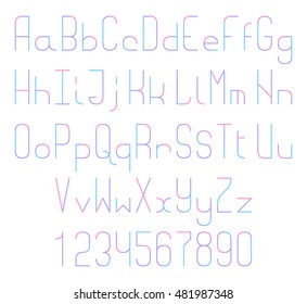 Thin line vector font. Alphabet letters and numbers