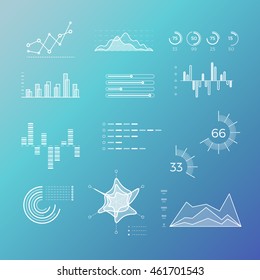 Thin Line Vector Graphs, Charts And Diagrams With Flat Elements. Outline Diagram, Graphs And Charts In Linear Style, Infographic For Business Presentation Illustration