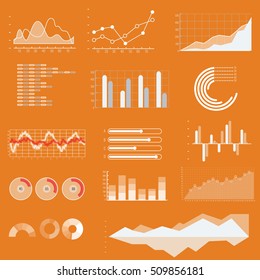 Thin line vector graphs, charts and diagrams with flat elements. Outline diagram, graphs and charts in linear style, infographic for business presentation illustration
