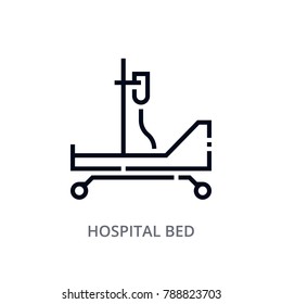 Thin line vector hospital bed icon or logo. Medicine and healthcare. Modern flat outline design. Premium quality linear pictogram. 