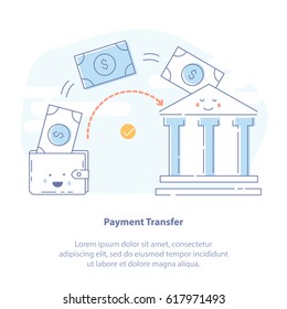 Thin Line Vector Icon Concept of Payment Transfer, Banking Transaction, Deposit or Money Payment. 