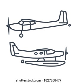 Thin line vector icon private airplane, seaplane, hydroplane