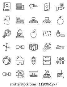 thin line vector icon set - apple fruit vector, archive, constellation, investment, hierarchy, cereals, navigator, port, Railway carriage, settings, microbs, bandage, connection, server, home