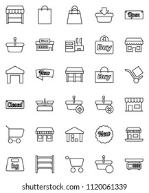 thin line vector icon set - office vector, cargo, warehouse, weight, shelving, new, open, closed, shopping bag, market, store, mall, buy, basket, cart, scales