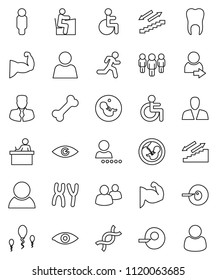 thin line vector icon set - student vector, manager, man, muscule hand, stairways run, bone, group, disabled, eye, dna, pregnancy, insemination, chromosomes, sperm, tooth, user, login, consumer