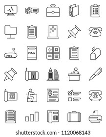 thin line vector icon set - student vector, case, pen, clipboard, paper pin, exam, binder, phone, receipt, sorting, classic, thumbtack, diagnostic monitor, medical room, network folder, router