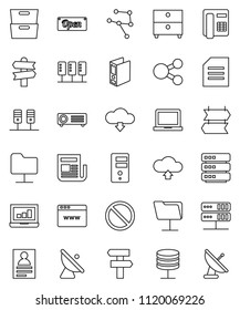 Thin Line Vector Icon Set - Notebook Pc Vector, Document, Archive, Personal Information, Laptop Graph, Binder, Prohibition Sign, Signpost, Satellite Antenna, Newspaper, Network, Server, Folder, Open