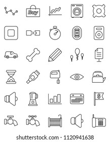 thin line vector icon set - water tap vector, kettle, mixer, pencil, constellation, graph, dollar flag, any currency, stopwatch, bone, stadium, car, calendar, speaker, stop button, hdmi, eye, sperm