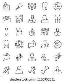 thin line vector icon set - student vector, manager, man, muscule hand, buttocks, stairways run, bone, client, disabled, dna, pregnancy, chromosomes, sperm, ovule, tooth, user, login, consumer