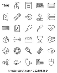 Thin Line Vector Icon Set - Sponge Vector, Liquid Soap, World, Exchange, Target, Wood Box, Clipboard, Glass, Package, Barcode, Heart Cross, Insemination, Dropper, Crutches, Hospital Building, Sperm