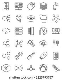thin line vector icon set - molecule vector, satellitie, social media, link, rca, jack, connect, connection, network, server, folder, cloud exchange, big data, hub, usb modem, share, upload, phone