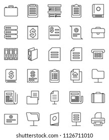 thin line vector icon set - case vector, clipboard, certificate, document, exam, annual report, binder, receipt, newspaper, network folder, big data, estate, catalog, printer