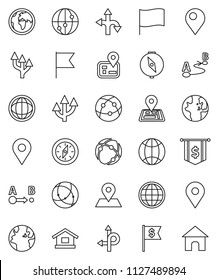 thin line vector icon set - compass vector, world, flag, dollar, route, navigator, earth, map pin, internet, connection, globe, arrow, home