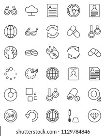thin line vector icon set - toilet brush vector, glasses, world, personal information, pie graph, pills, gymnast rings, oxygen, earth, music hit, cloud network, refresh, undo, loading, globe