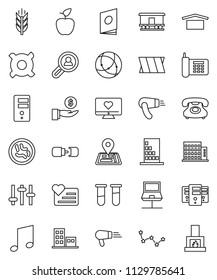 thin line vector icon set - apple fruit vector, music, constellation, investment, any currency, cereals, heart monitor, navigator, phone, dry cargo, Railway carriage, settings, vial, microbs, server