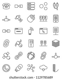 thin line vector icon set - molecule vector, satellite, satellitie, link, rca, connect, connection, server, big data, browser, usb modem, share, cloud download, chain, network document, phone