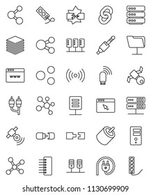 thin line vector icon set - molecule vector, satellite, satellitie, rca, jack, network, server, disconnection, folder, big data, browser, hub, usb modem, share, chain, connection, document, wireless