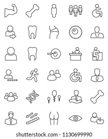 thin line vector icon set - student vector, manager, man, muscule hand, buttocks, stairways run, bone, client, group, disabled, eye, dna, insemination, sperm, ovule, tooth, user, login, consumer