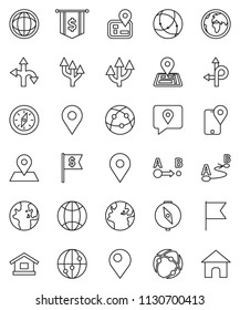 thin line vector icon set - compass vector, world, flag, dollar, route, navigator, earth, map pin, traking, internet, connection, globe, arrow, home