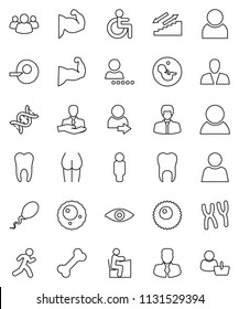 thin line vector icon set - student vector, manager, man, muscule hand, buttocks, stairways run, bone, client, group, disabled, eye, dna, pregnancy, insemination, chromosomes, sperm, ovule, tooth