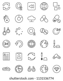 thin line vector icon set - toilet brush vector, glasses, world, personal information, pie graph, pills, gymnast rings, oxygen, earth, music hit, backward button, cloud network, refresh, undo, globe