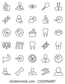 thin line vector icon set - student vector, manager, man, muscule hand, buttocks, stairways run, bone, client, group, disabled, eye, dna, pregnancy, insemination, chromosomes, sperm, ovule, tooth