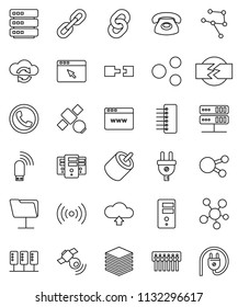 thin line vector icon set - satellite vector, satellitie, social media, rca, network, server, folder, cloud exchange, big data, browser, hub, usb modem, share, upload, chain, connection, wireless