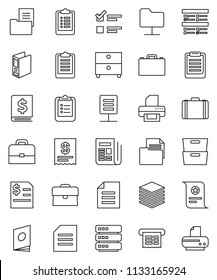 thin line vector icon set - case vector, clipboard, certificate, document, archive, exam, annual report, binder, newspaper, network folder, big data, estate, receipt, catalog, printer