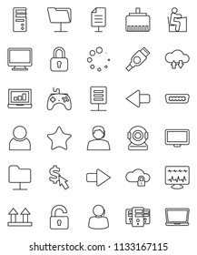 thin line vector icon set - student vector, laptop graph, dollar cursor, support, top sign, gamepad, monitor, favorites, hdmi, diagnostic, network folder, cloud lock, exchange, server, lan connector