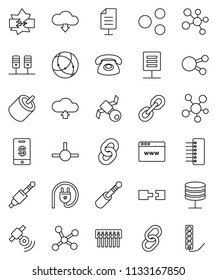 thin line vector icon set - molecule vector, satellite, satellitie, social media, link, rca, jack, connect, connection, network, server, disconnection, browser, hub, share, cloud upload, download