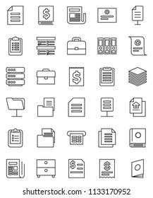 thin line vector icon set - case vector, clipboard, certificate, document, archive, exam, annual report, binder, receipt, newspaper, network folder, big data, estate, catalog