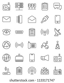 thin line vector icon set - clipboard vector, satellite, phone, radio, antenna, loudspeaker, internet, mobile, dialog, classic, mail, hdmi, server, network, firewall, hub, router, lan connector
