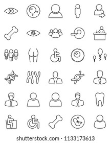 thin line vector icon set - student vector, manager, man, buttocks, bone, client, group, disabled, eye, dna, pregnancy, insemination, chromosomes, sperm, ovule, tooth, user, login, consumer