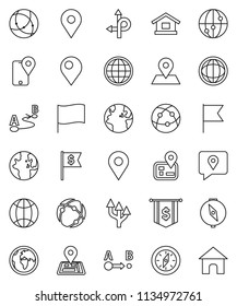 thin line vector icon set - compass vector, world, flag, dollar, route, navigator, earth, map pin, traking, internet, connection, globe, arrow, home