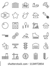 thin line vector icon set - fetlock vector, toilet, skimmer, chicken leg, exchange, fitball, roller Skates, traffic light, ship, satellitie, link, battery, disabled, sperm, favorites, disconnection